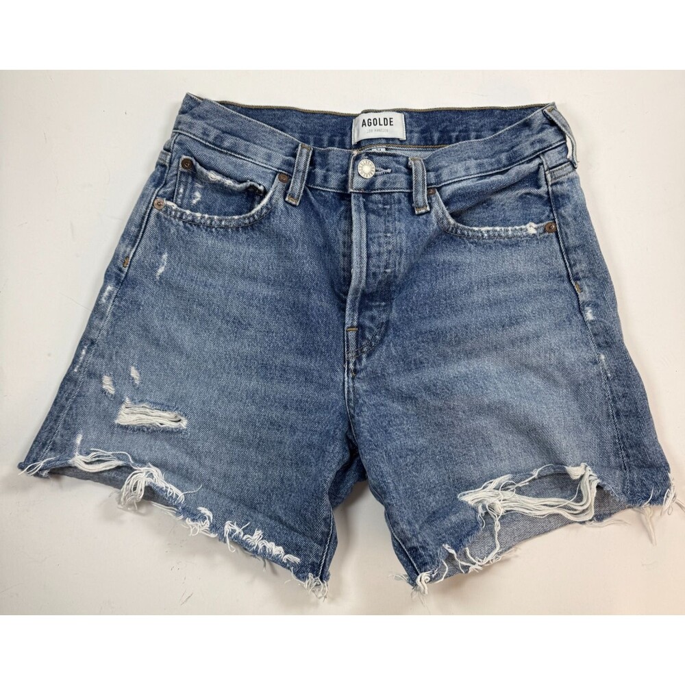 Agolde Shorts Women 24 Blue Parker Denim Distressed Cuffed Button Fly A9027-1141